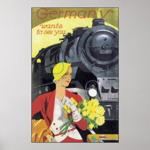 Deutschland Will dich Vintage Travel Poster zu seh