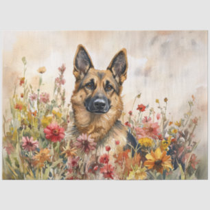 Deutschlandscher Schäferhund unter Wildblumen Deko Seidenpapier