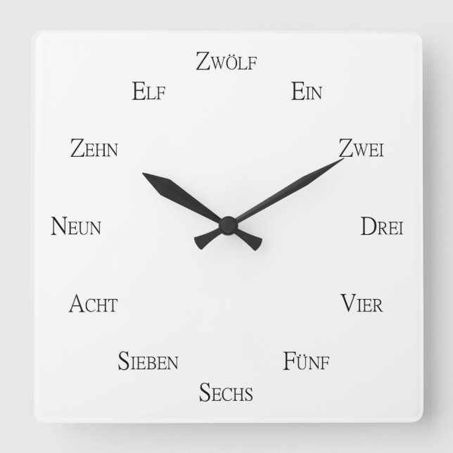 Deutschnummern Sprachenlernen personalisierbar Quadratische Wanduhr (Vorderseite)