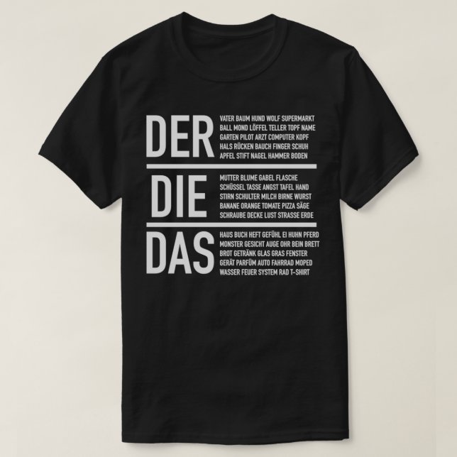 Deutschsprachiges Cheatsheet T-Shirt (Design vorne)