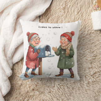Deux amies en hiver — Scène festive enneigée Kissen