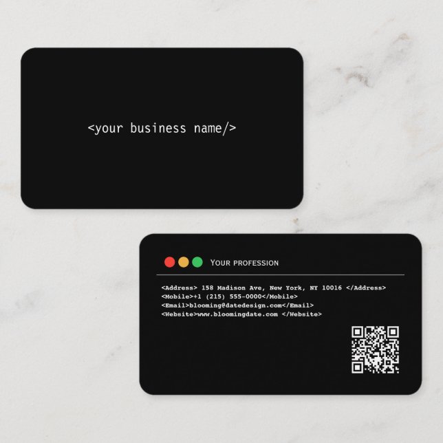 Developer Business Card mit QR-Code Visitenkarte (Vorne/Hinten)