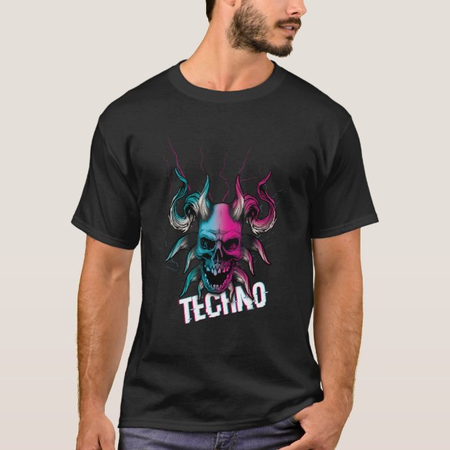 Devil Bone Tekno Rave Music Hard Techno Raver Dark T-Shirt (Vorderseite)