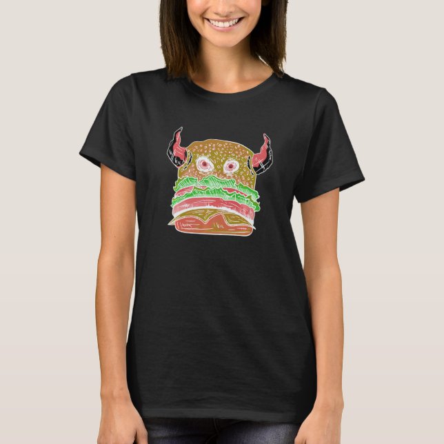 Devil Burger Crazy Eyes Hamburger Cheesburger Deli T-Shirt (Vorderseite)