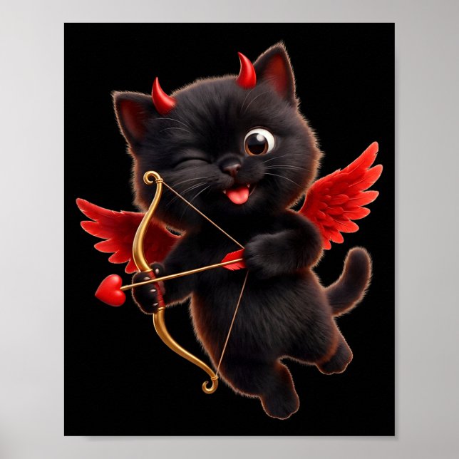 Devil Cupid Cat Art Cute Angel Demon Cat Funny  Poster (Vorne)