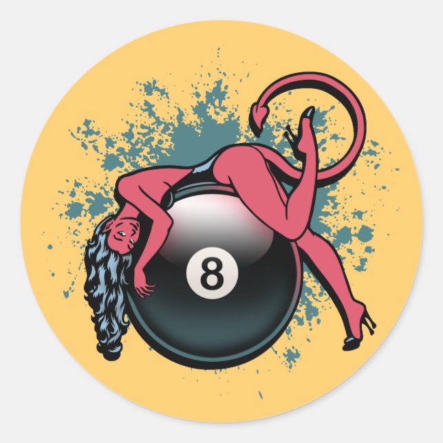 Devil Girl 8-Ball Runder Aufkleber (Vorderseite)