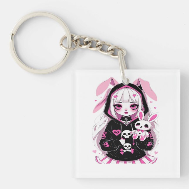 Devil Girl Halloween T - Shirt - Spooky Niedliches Schlüsselanhänger (Vorderseite)