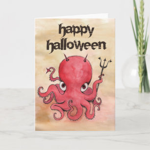 Devil Octopus Halloween Karte