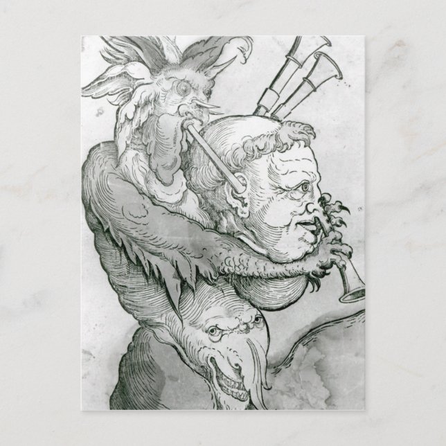 Devil Playing Man's Head als Saxophon, 1144 Postkarte (Vorderseite)