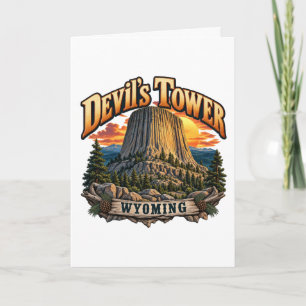Devil’s Tower Wyoming Vintage-Sonnenuntergang-Graf Karte