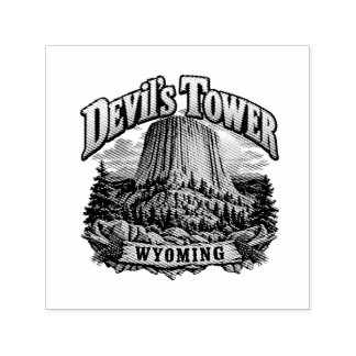 Devil’s Tower Wyoming Vintage-Sonnenuntergangsgraf Permastempel