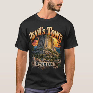 Devil’s Tower Wyoming Vintage-Sonnenuntergangsgraf T-Shirt