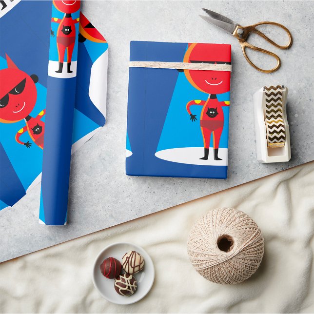 Devil Superhero Character Bold Red and Blue Geschenkpapier (Von Creator hochgeladen)