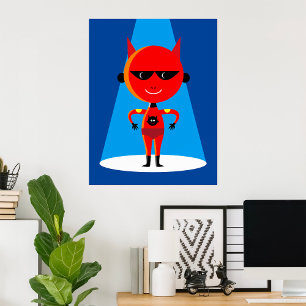 Devil Superhero Character Bold Red and Blue Poster