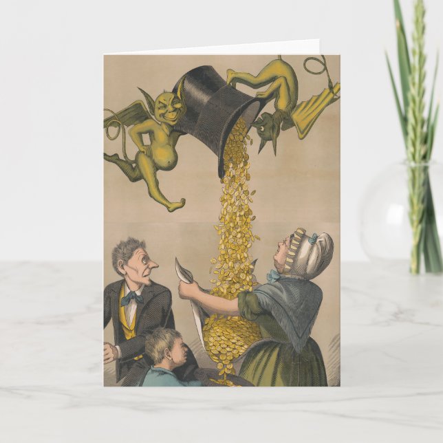 Devils, die Goldmünzen in die Schürze der Frau gie Karte (Vorderseite)