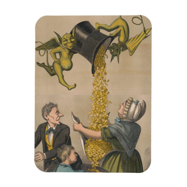 Devils, die Goldmünzen in die Schürze der Frau gie Magnet (Vertikal)