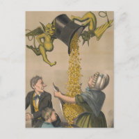 Devils, die Goldmünzen in die Schürze der Frau gie