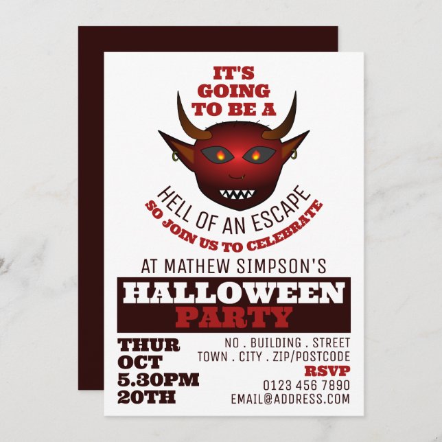 Devil's Hell Theme, Escape Room Halloween-Party Einladung (Vorne/Hinten)