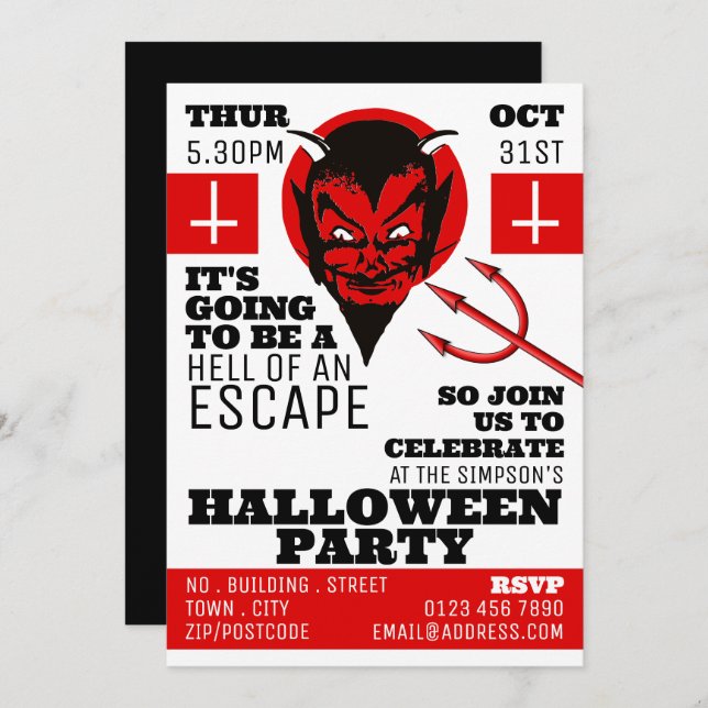 Devil's Hell Theme, Escape Room Halloween-Party Einladung (Vorne/Hinten)