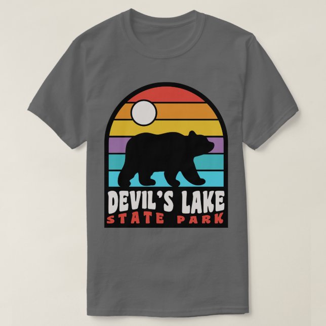 Devils Lake Staat Park Wisconsin Retro Sunset Bear T-Shirt (Design vorne)