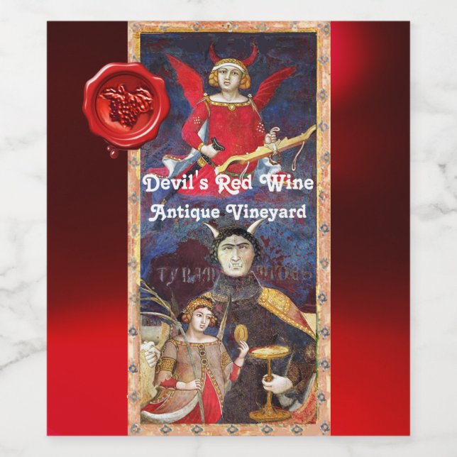 DEVIL'S RED WINE WAX SIEGEL /ANTIQUE TAROTS WEINETIKETT (Einzelnes Label)