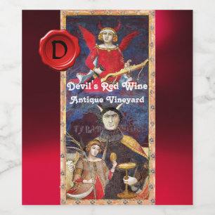 DEVIL'S RED WINE WAX SIEGEL MONOGRAM /ANTIQUE TARO WEINETIKETT