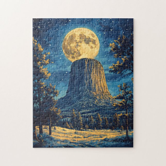 Devils Tower Monument Landschaftliche Aussicht Puzzle (Vertikal)