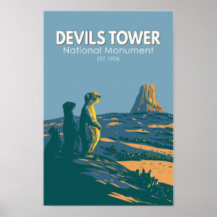 Devils Tower National Monument Prairie Dog Vintag Poster