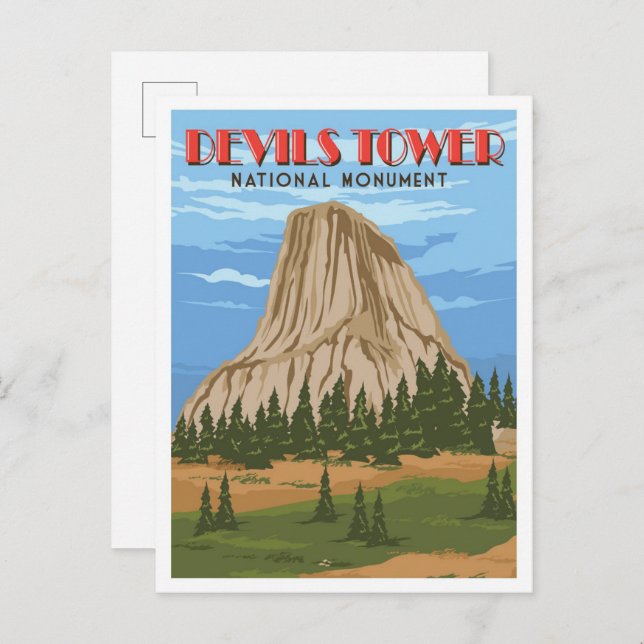 Devils Tower National Monument Vintage Postkarte (Vorne/Hinten)