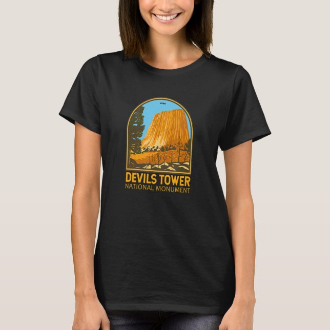 Devils Tower National Monument Wyoming Emblem Vint T-Shirt (Vorderseite)