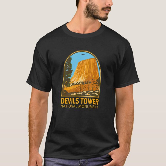 Devils Tower National Monument Wyoming Emblem Vint T-Shirt (Vorderseite)