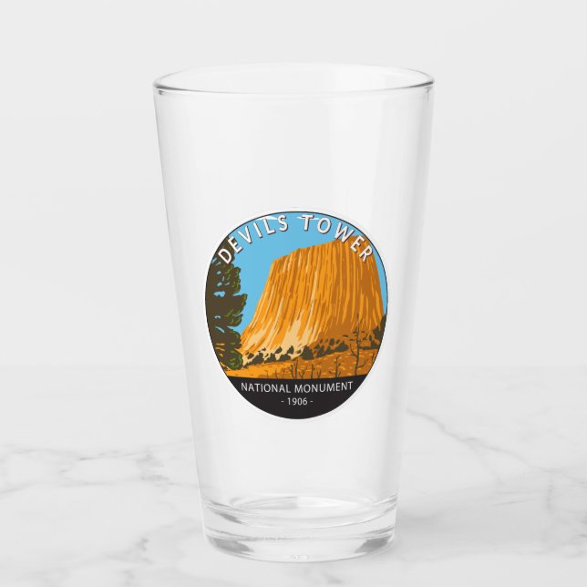 Devils Tower National Monument Wyoming Vintag Glas (Vorderseite)
