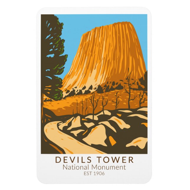Devils Tower National Monument Wyoming Vintag Magnet (Vertikal)