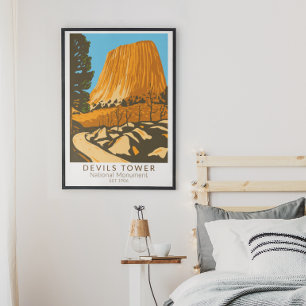 Devils Tower National Monument Wyoming Vintag Poster