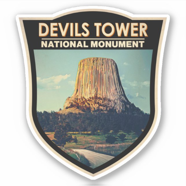 Devils Tower National Monument Wyoming Watercolor Aufkleber (Vorderseite)