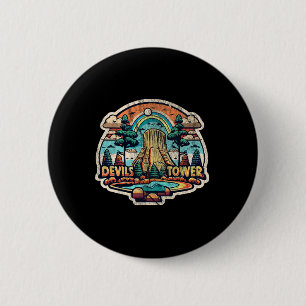Devils Tower Wyoming National Monument Retro Vinta Button