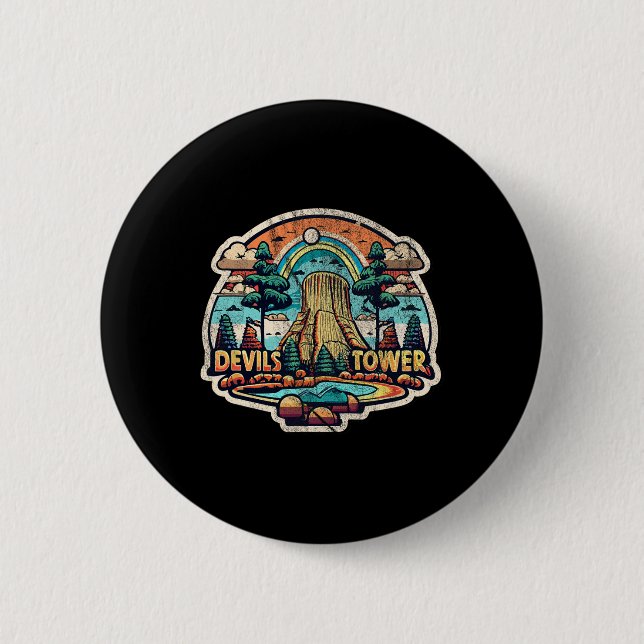 Devils Tower Wyoming National Monument Retro Vinta Button (Vorderseite)