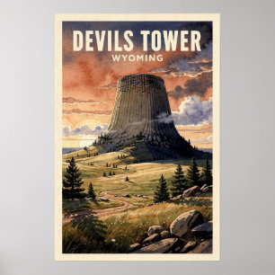 Devils Tower Wyoming Vintage Reise Poster