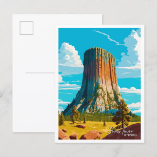 Devils Tower Wyoming Vintage Travel Illustration Postkarte