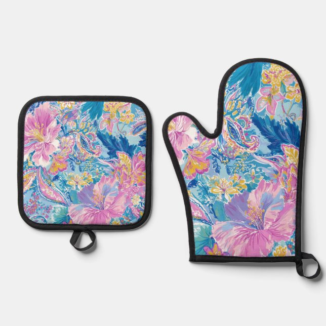 Devina Lily - Anenome Collette Oven Mitt & Pot Hol Ofenhandschuh & Topflappen-Set (Vorderseite)