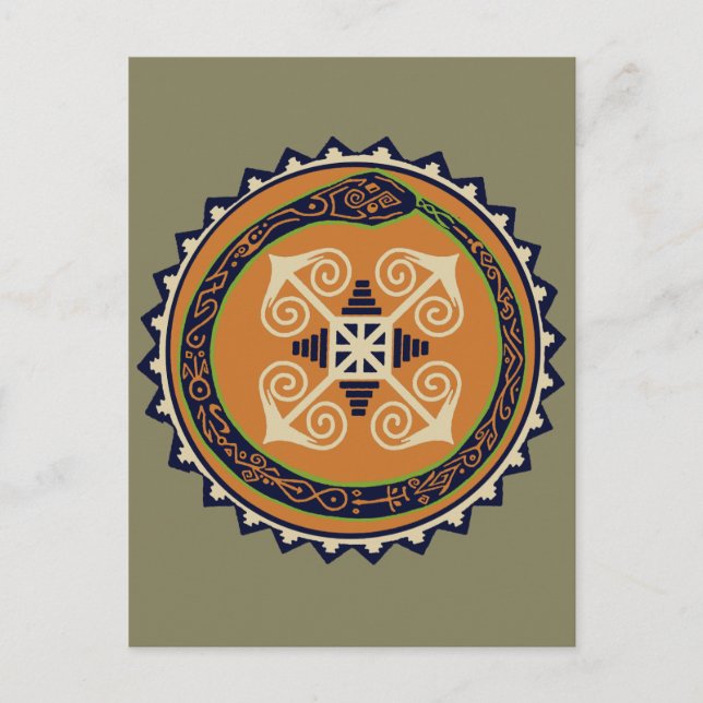 Devine Fire Wheel mit Ouroboros Snake Voodoo Postkarte (Vorderseite)