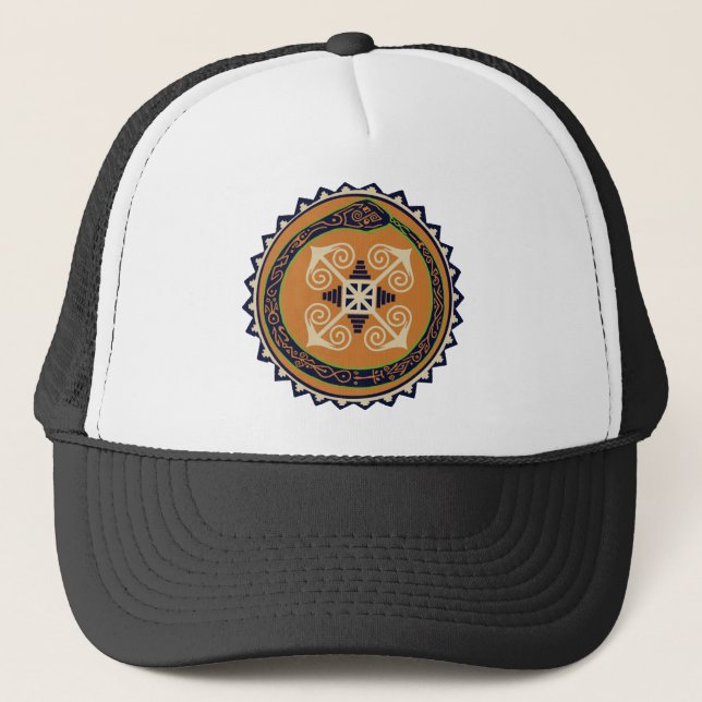 Devine Fire Wheel mit Ouroboros Snake Voodoo Truckerkappe (Vorderseite)