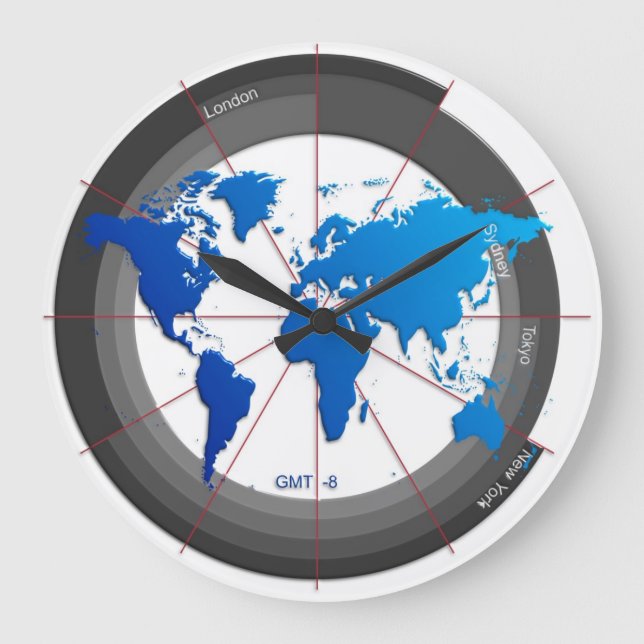 Devisen vermarkten Timezone-Uhr GMT-8 Große Wanduhr (Vorderseite)