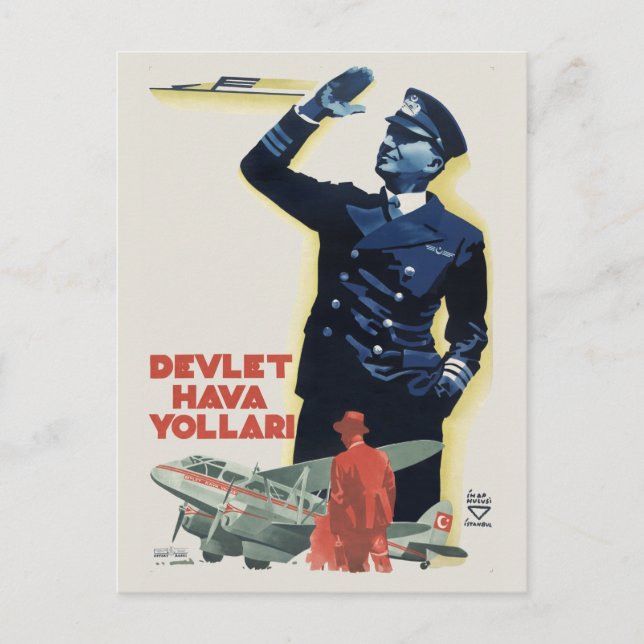 Devlet Hava Yollari Turkey Vintage Poster 1938 Postkarte (Vorderseite)