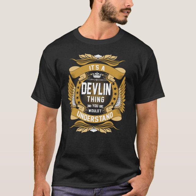 DEVLIN Name, DEVLIN Familienname Wappen T-Shirt (Vorderseite)