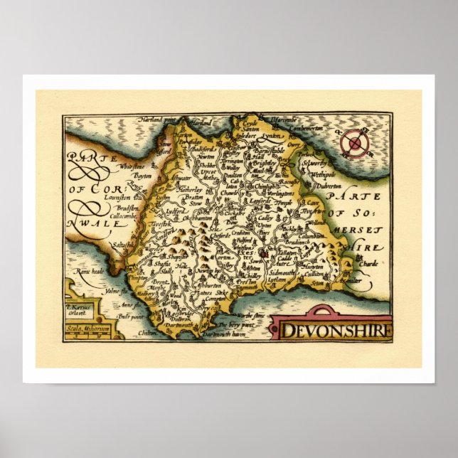 Devon (Devonshire) Landkreis England Antiker Karte Poster (Vorne)
