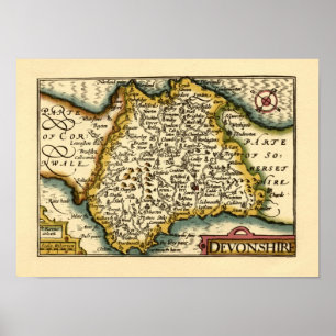 Devon (Devonshire) Landkreis England Antiker Karte Poster