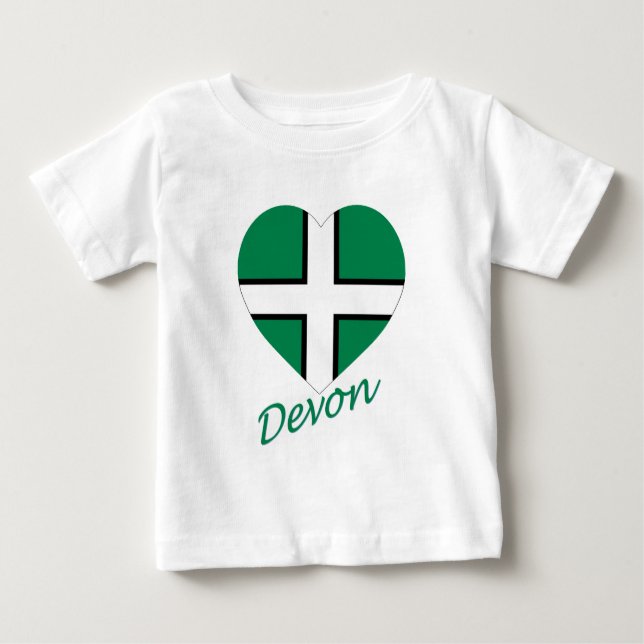 Devon Flag Herz mit Namen Baby T-shirt (Vorderseite)