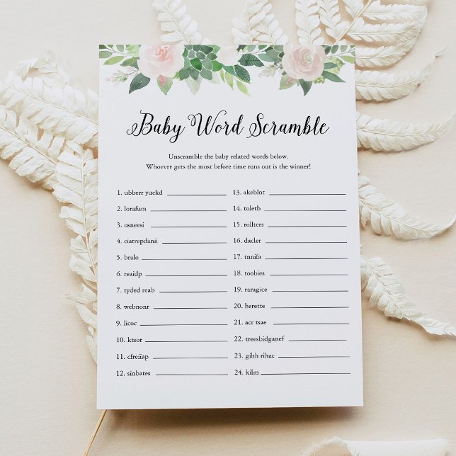 DEVON Greenery Baby Word Scramble Game Card Einladung (Von Creator hochgeladen)