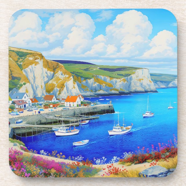 "Devon Harbor Dreamscape" - Eine englische Seascap Getränkeuntersetzer (Vorderseite)